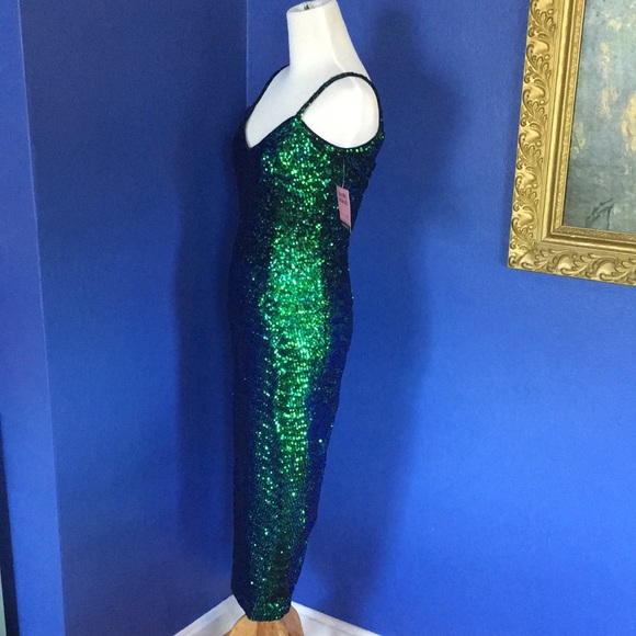 Glitz & Glamour Dress in Green Sequins Vixen by Micheline Pitt NWT - Picture 9 of 16